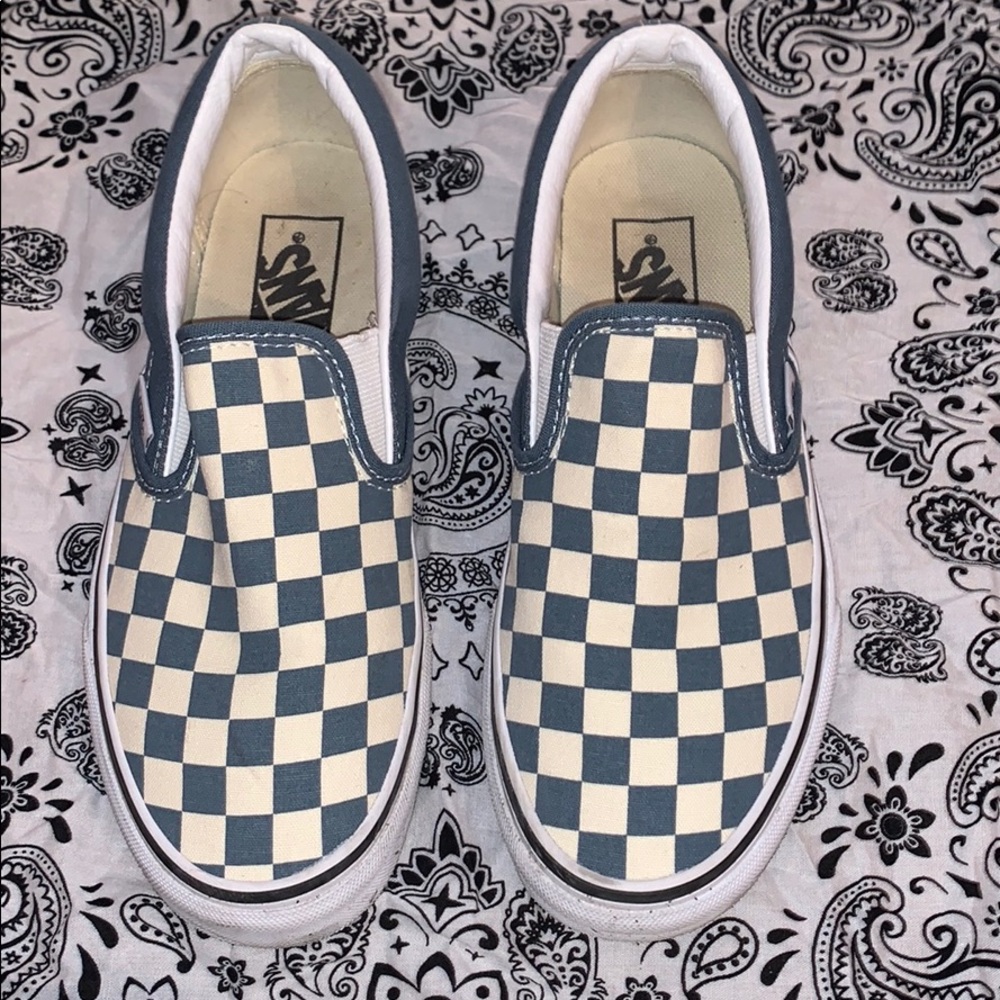 light blue checkered vans !